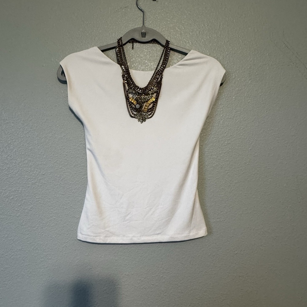 BP White Cap Sleeve Stretchy Shirt Women's‎ Scoop Back Size Small New No Tag - Picture 2 of 6